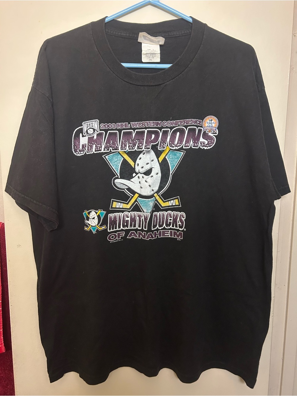 Vintage 2003 Mighty Ducks Western Conference Champion Shirt Size XL